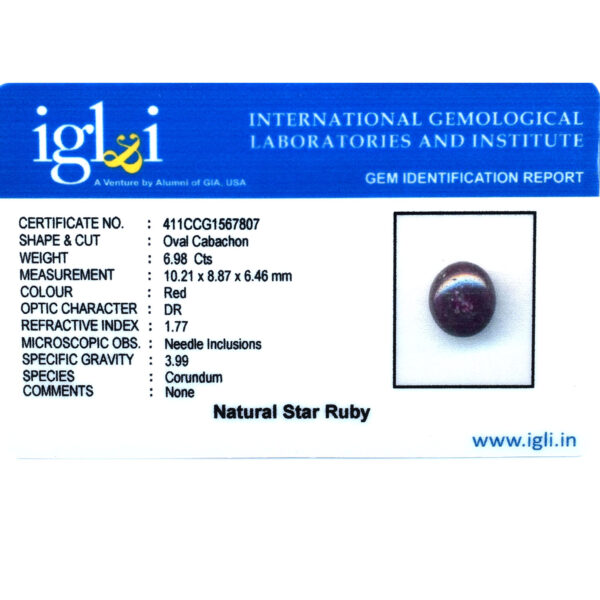 Certified Natural Star Ruby Gemstone – 6.98 Cts Oval Cut | Astrological & Healing Benefits ! - Image 5