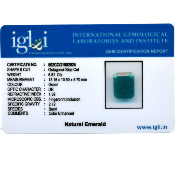 Certified Natural Emerald Gemstone – 6.81 Carats, Octagonal Step Cut, Boost Intellect & Prosperity ! - Image 6