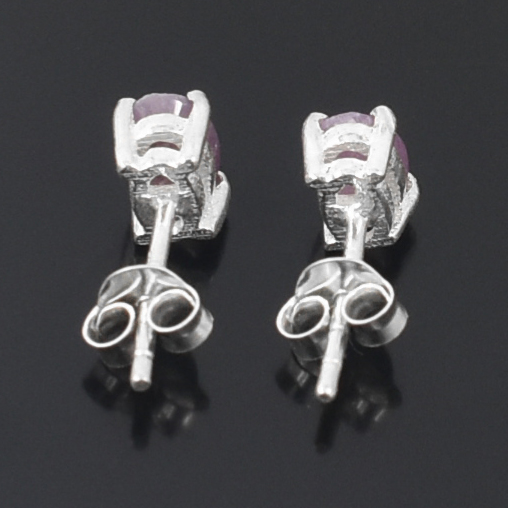 Ruby Gemstone Studs, Sterling Silver Push Back, White Finish, - Image 4