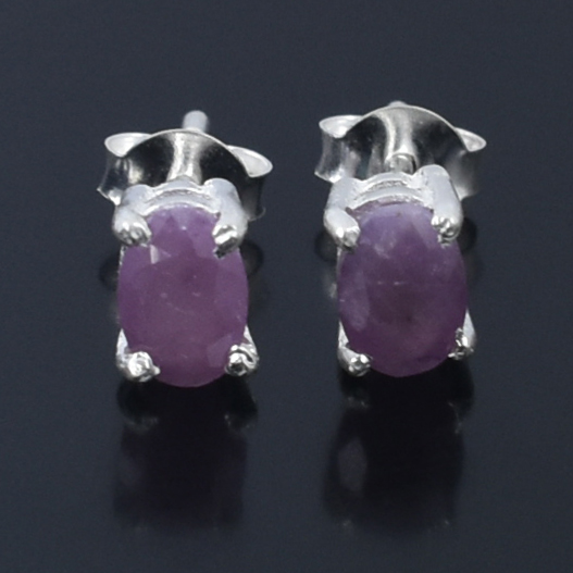 Ruby Gemstone Studs, Sterling Silver Push Back, White Finish, - Image 3