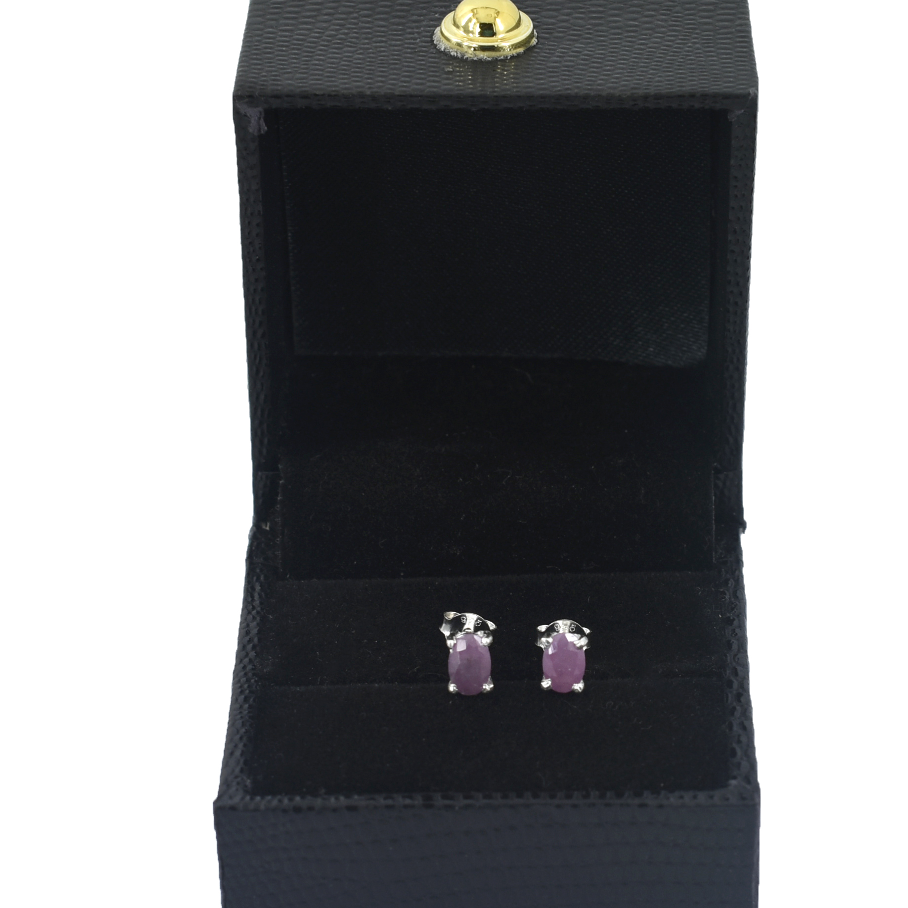 Ruby Gemstone Studs, Sterling Silver Push Back, White Finish, - Image 5