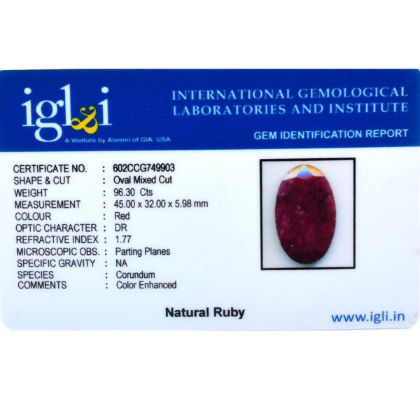 Huge Natural Ruby Gemstone – 96.30 Carats, Oval Mixed Cut, Certified, Making for Jewelry - Image 4