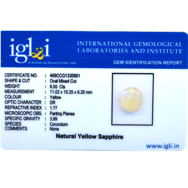 Natural 6.55 Cts Yellow Sapphire Gemstone – Oval Mixed Cut for Making Jewelry, Especially beneficial for Sagittarius (Dhanu Rashi) and Pisces (Meena Rashi) natives. (Copy) - Image 5