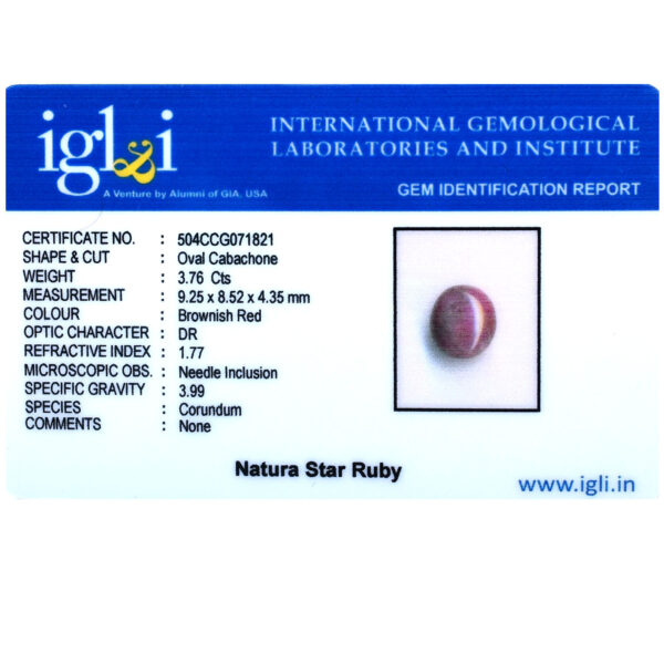 Certified 3.76 Cts, Natural Star Ruby Gemstone – Oval Cabachon| Astrological & Healing Benefits ! - Image 5