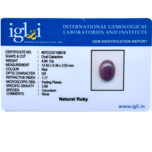 Natural Ruby Gemstone – 4.84 Carats, Oval Cabachon, Certified, Making for Jewelry - Image 5