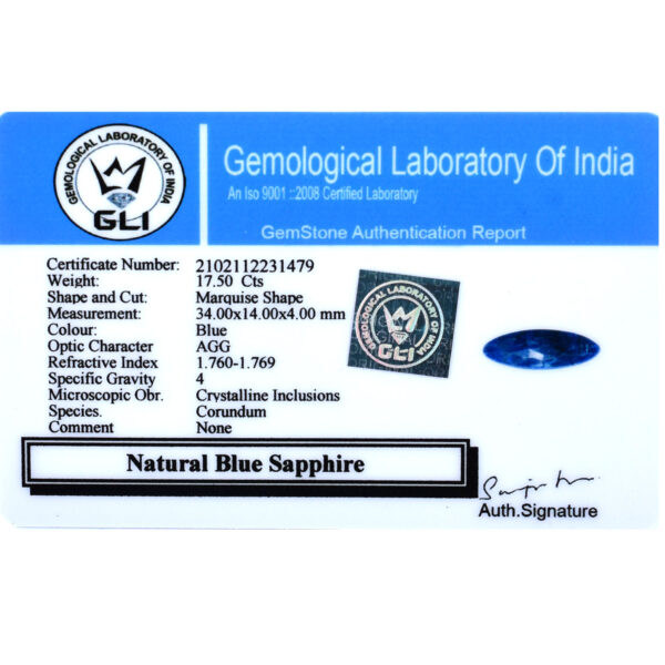 Natural Blue Sapphire Gemstone – 17.50 Cts | Marquise Cut | 34 x 14 x 4 mm - Image 5