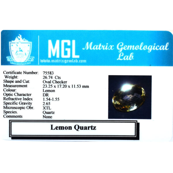 Lemon Quartz Gemstone – 26.74 Cts, Oval Mixed Cut (23.25 x 17.20 x 11.53 mm) | Benefits & Healing Properties ! - Image 6