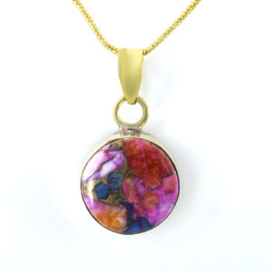 Spiny Oyster Copper Turquoise Rose Gold Round Pendant | Natural Healing Stone Jewelry