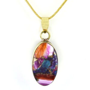 Spiny Oyster Copper Turquoise Rose Gold Pendant | Oval Cut Natural Healing Stone Jewelry