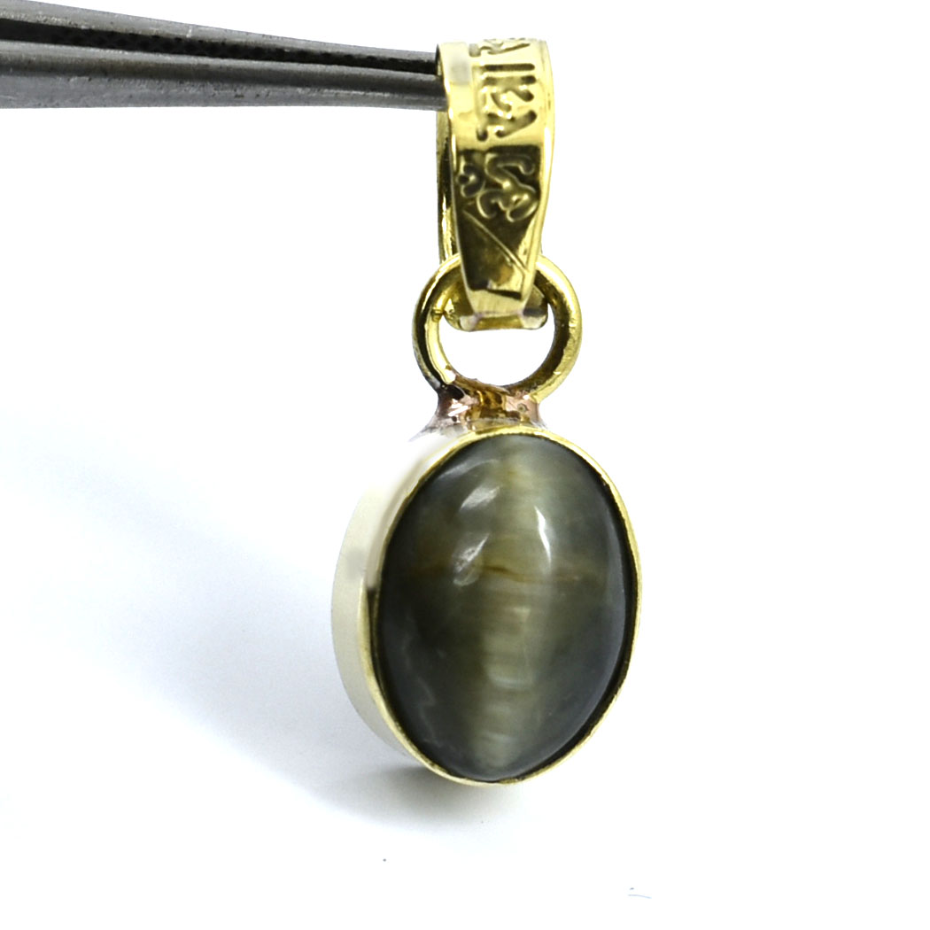 Natural Cat’s Eye Pendant with Free Chain | 20 Carat Gemstone | Gold-Plated Alloy Pendant | Yellow Finish Spiritual Jewelry | Gift for Wife & Love - Image 2