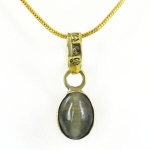 Natural Cat’s Eye Pendant with Free Chain | 20 Carat Gemstone | Gold-Plated Alloy Pendant | Yellow Finish Spiritual Jewelry | Gift for Wife & Love