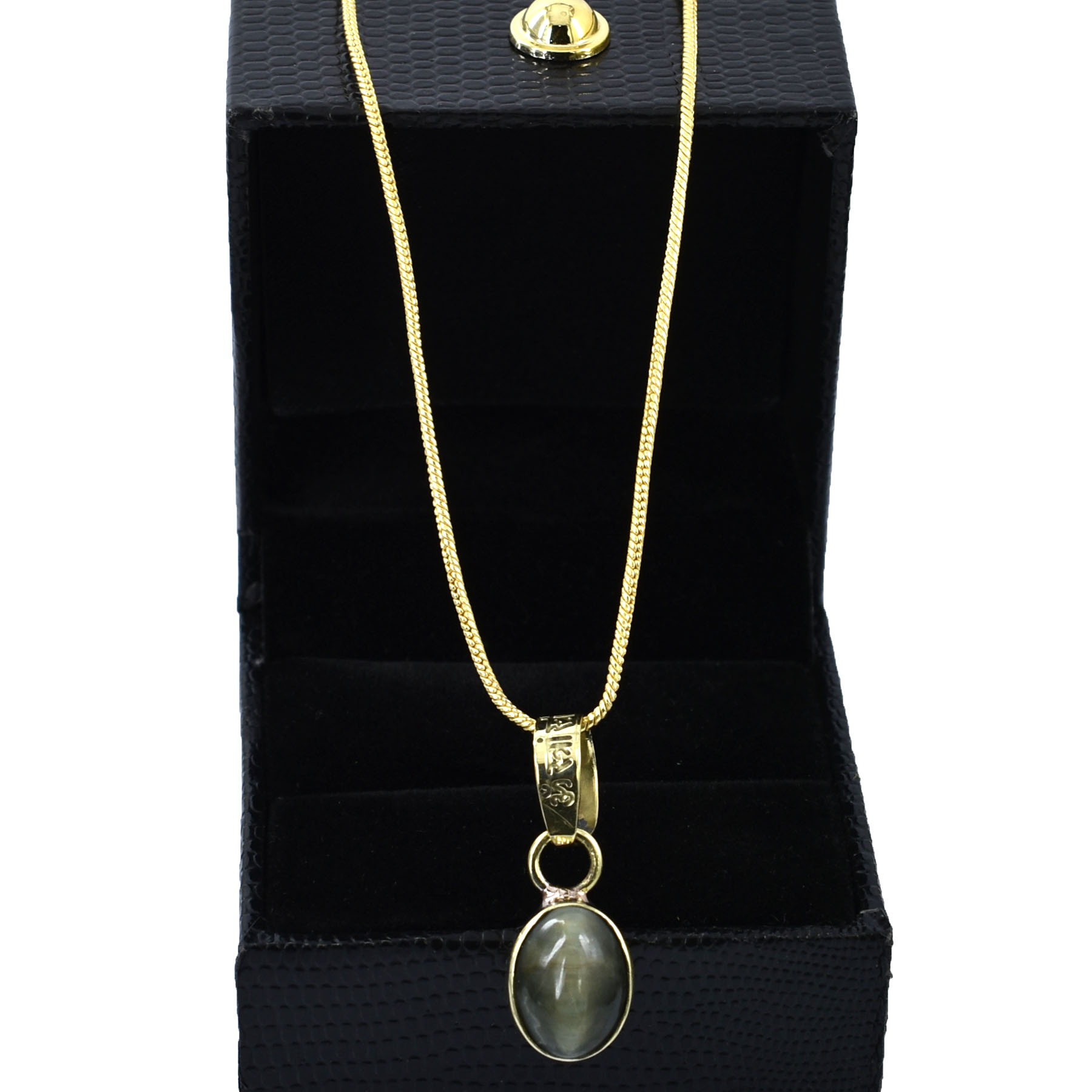 Natural Cat’s Eye Pendant with Free Chain | 20 Carat Gemstone | Gold-Plated Alloy Pendant | Yellow Finish Spiritual Jewelry | Gift for Wife & Love - Image 6