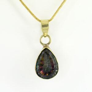 Mystic Topaz Gemstone Pendant Necklace | 15 Carat Gold Plated Jewelry with Chain | Anniversary, Bridesmaid & Mother’s Day Gift