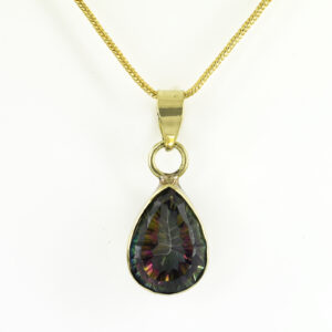 Mystic Topaz Gold Plated Pendant | 14CT Gemstone Necklace with Chain