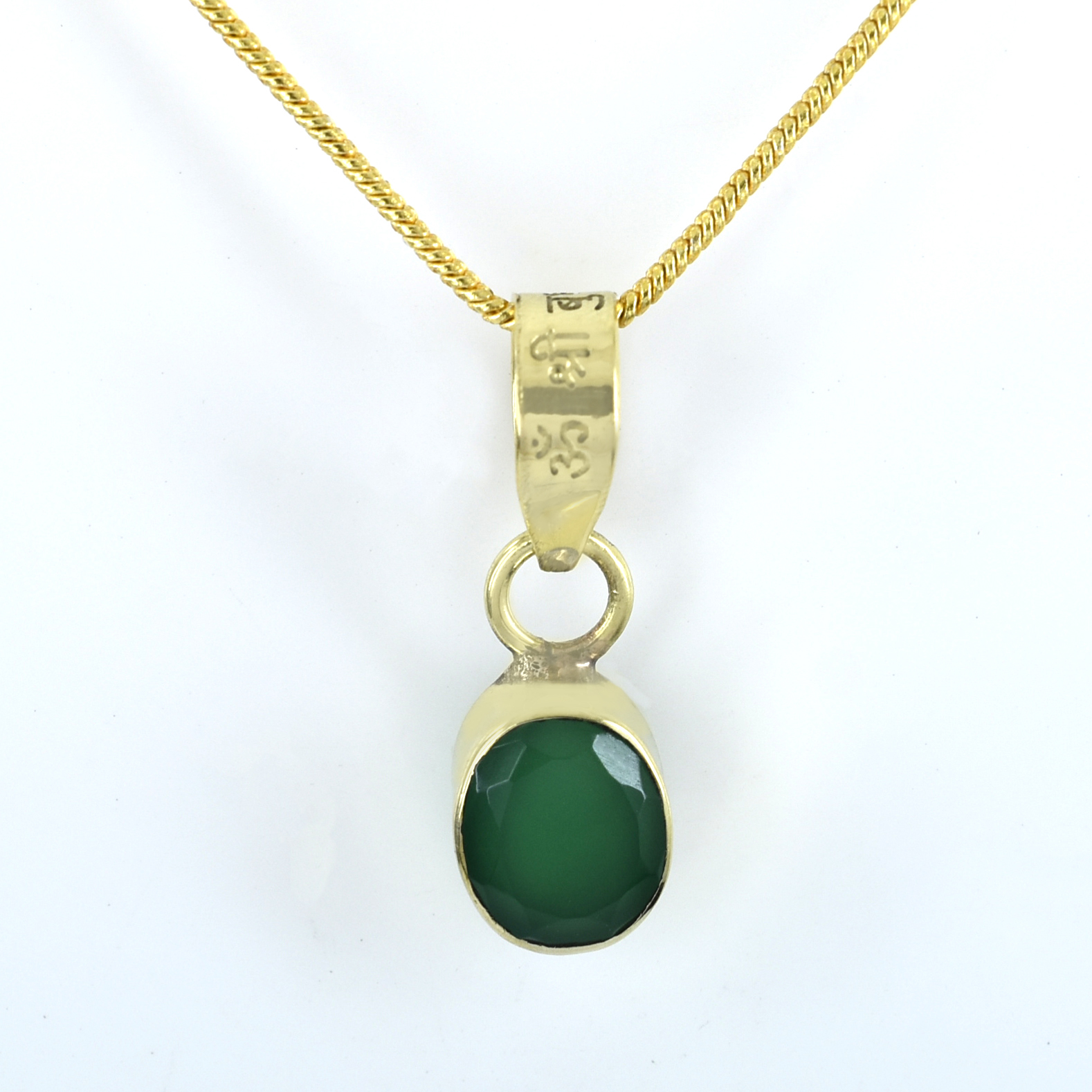 Natural Green Onyx Pendant in Panchdhatu with Gold Plating – 6 Carat Energized Mantra Gemstone Pendant for Healing, Peace & Positive Energy