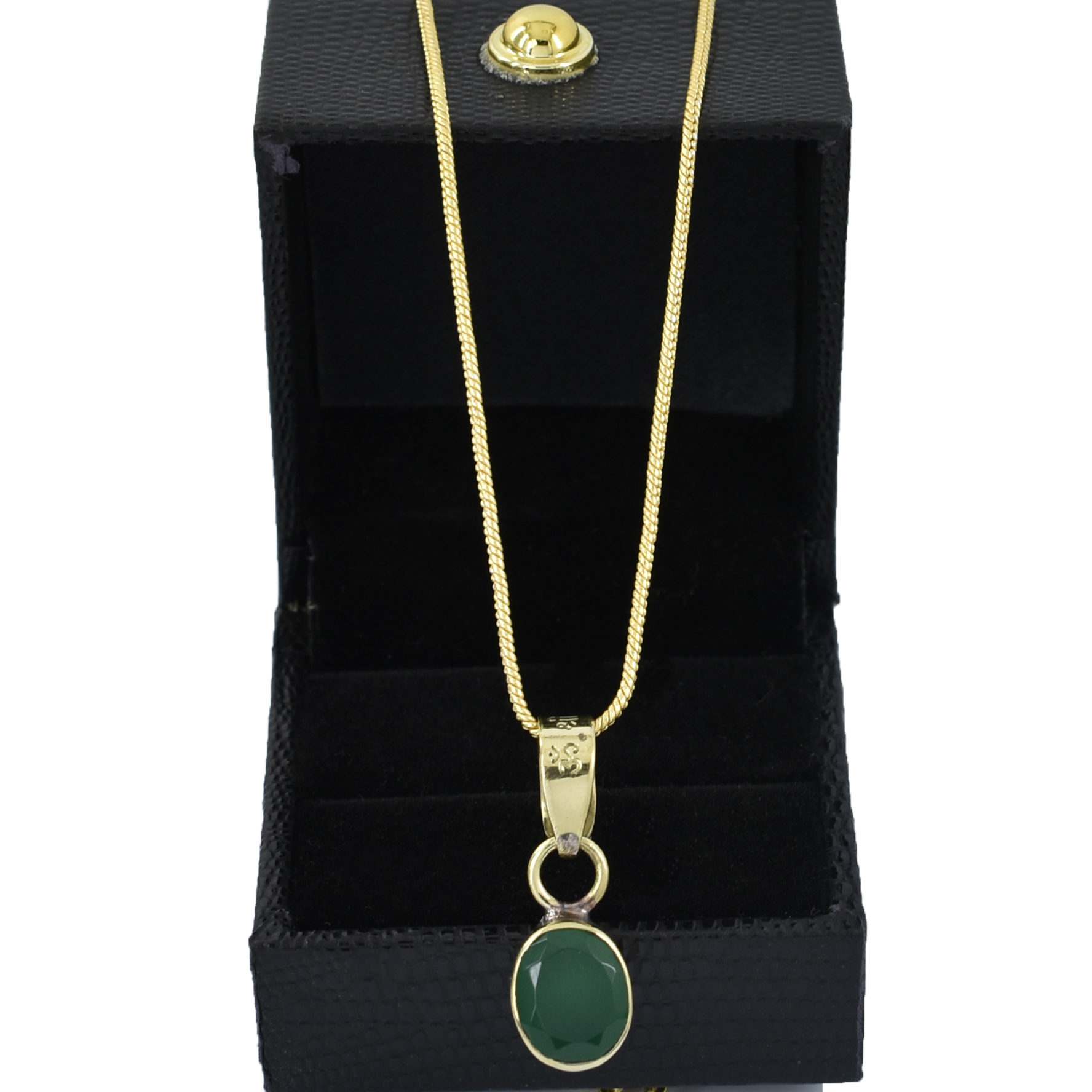 Natural Green Onyx Pendant in Panchdhatu with Gold Plating – 6 Carat Energized Mantra Gemstone Pendant for Healing, Peace & Positive Energy - Image 4