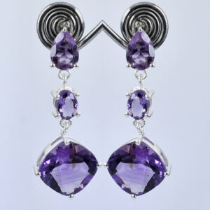 Amethyst Dangle Earrings in 925 Sterling Silver | Oval, Cushion & Pear Cut Purple Gemstones | 7g Drop Earrings | February Birthstone Jewelry