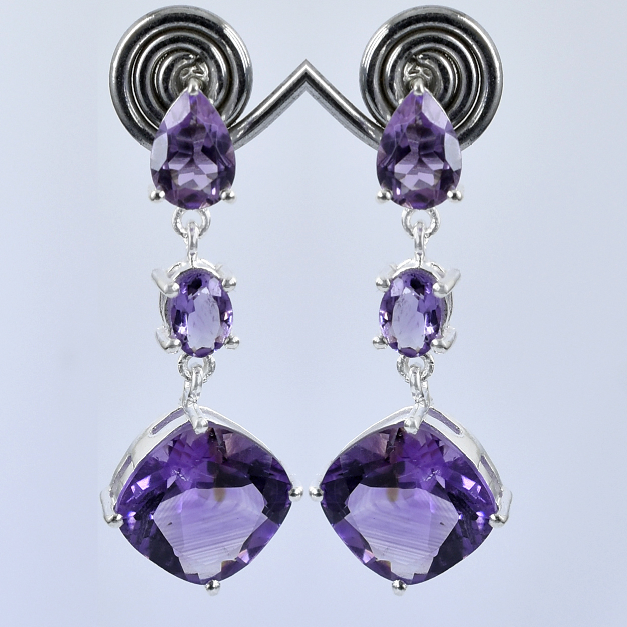Amethyst Dangle Earrings in 925 Sterling Silver | Oval, Cushion & Pear Cut Purple Gemstones | 7g Drop Earrings | February Birthstone Jewelry