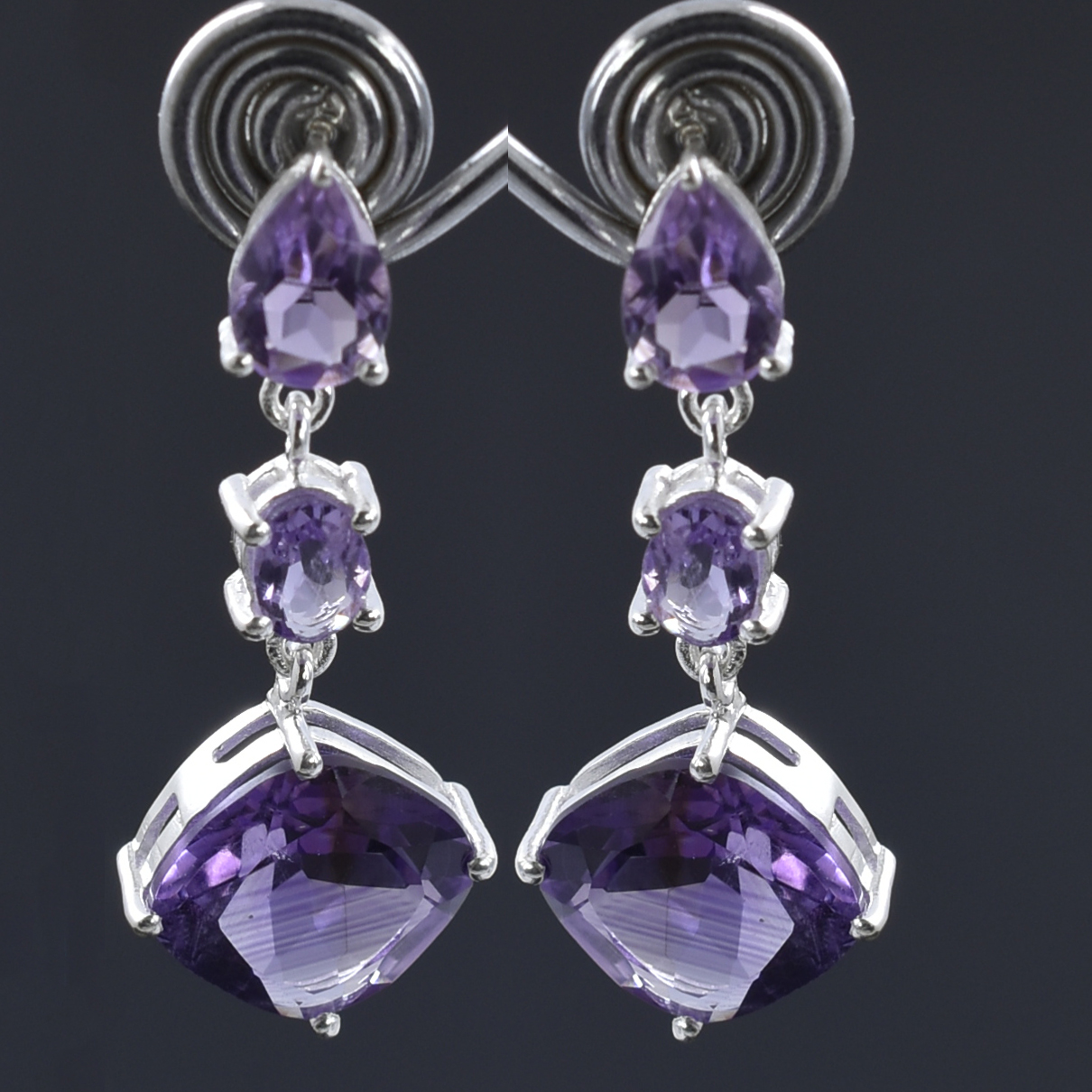 Amethyst Dangle Earrings in 925 Sterling Silver | Oval, Cushion & Pear Cut Purple Gemstones | 7g Drop Earrings | February Birthstone Jewelry - Image 4