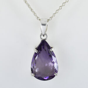 Natural Amethyst Pendant in 925 Sterling Silver | Pear Cut February Birthstone Jewelry with Free Chain | Gift for Love & Wife