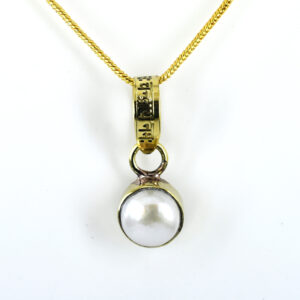 Freshwater Pearl Pendant in 925 Sterling Silver – 7 Carat White Pearl Energized with “Om Chandraya Namah” Mantra