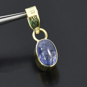 Tanzanite Pendant, Oval Cabochon, Panchdhatu with Gold Plating,