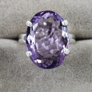 Natural Amethyst Ring ,18.5x13.5mm Gemstone ,US 6.5 ,925 Sterling