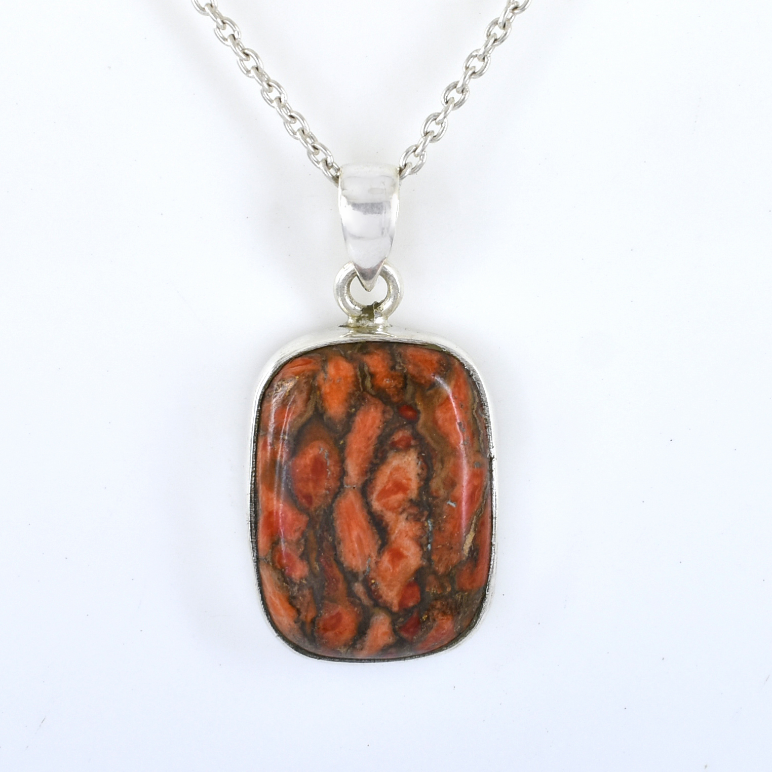 Red Oyster Turquoise 925 Sterling Silver Pendant | Emerald Cut Natural Healing Crystal Jewelry