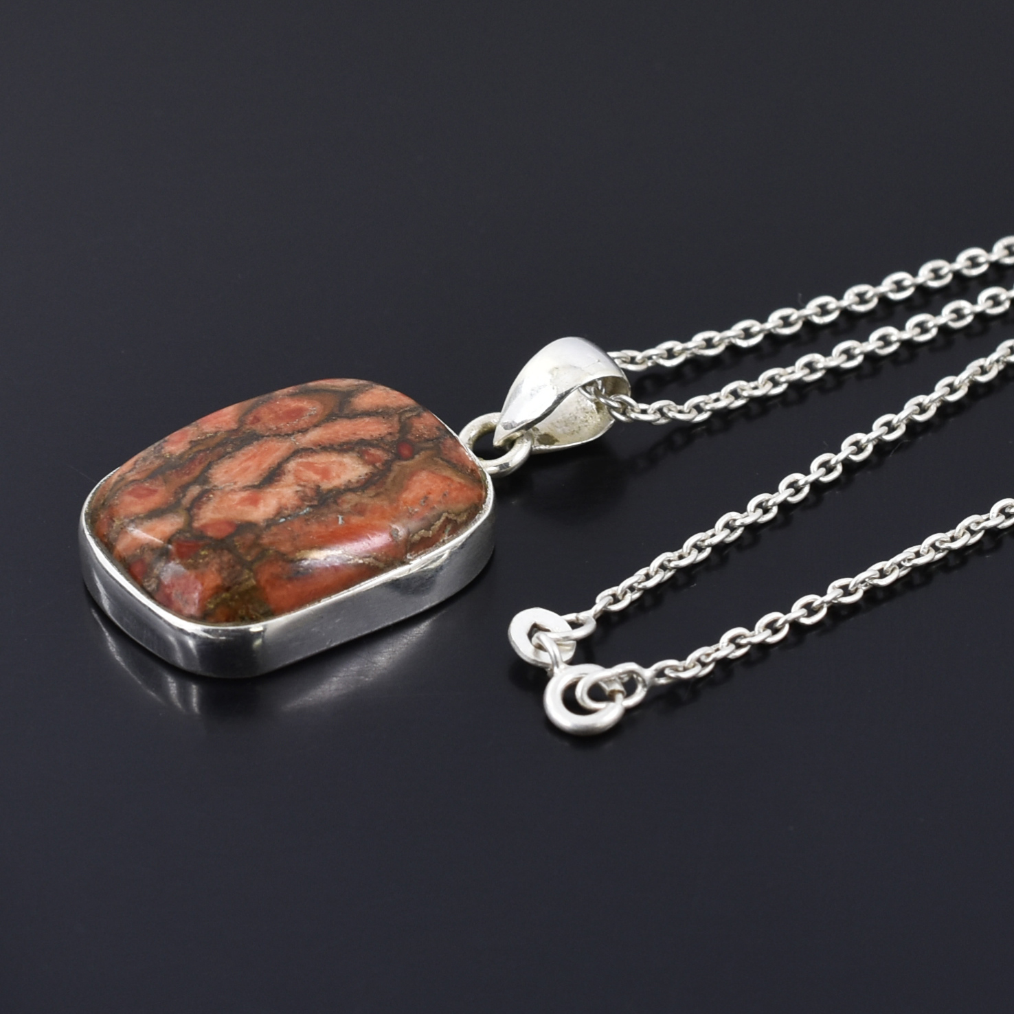 Red Oyster Turquoise 925 Sterling Silver Pendant | Emerald Cut Natural Healing Crystal Jewelry - Image 6