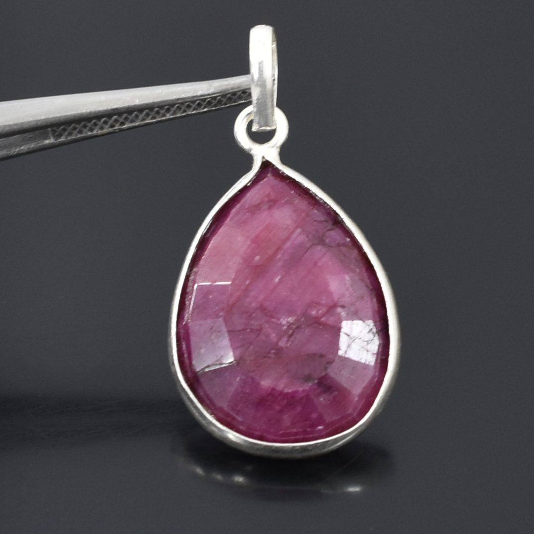 Ruby Pear Cut Pendant ,6.5g Red Ruby Gemstone ,925 Healing Jewelry