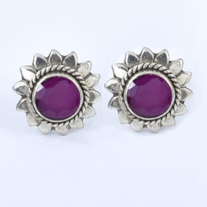 Ruby Gemstone Pandant(Studs, Sterling Silver Push Back,)