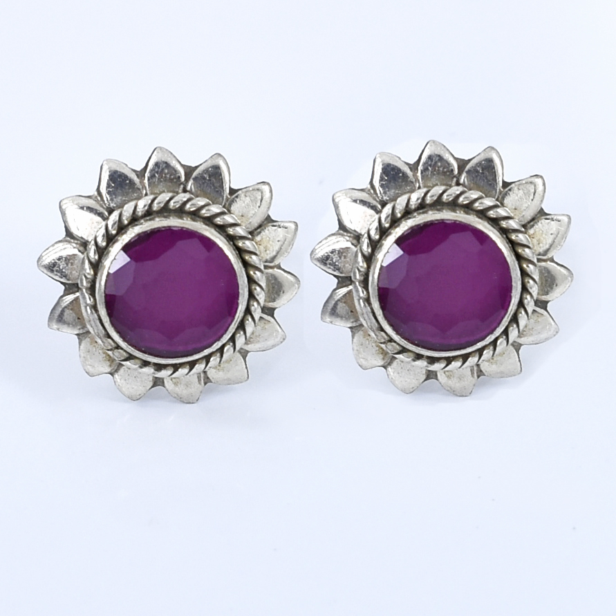 Ruby Gemstone Pandant(Studs, Sterling Silver Push Back,)