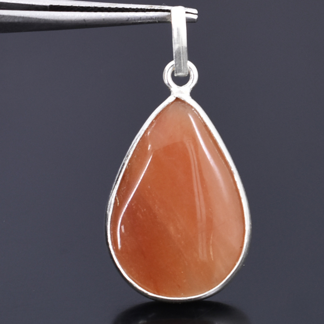 Carnelian Pendant – Pear Cut 25 x 16.5 mm – 4 Gram – Natural Orange Gemstone – 925 Sterling Silver - Image 2