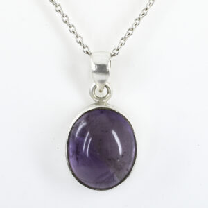 Natural Amethyst Oval Cut Pendant, 19 x 16 mm ,925 Sterling Silver ,8g Gemstone Pendant with Free Chain ,February Birthstone ,Gift For Love