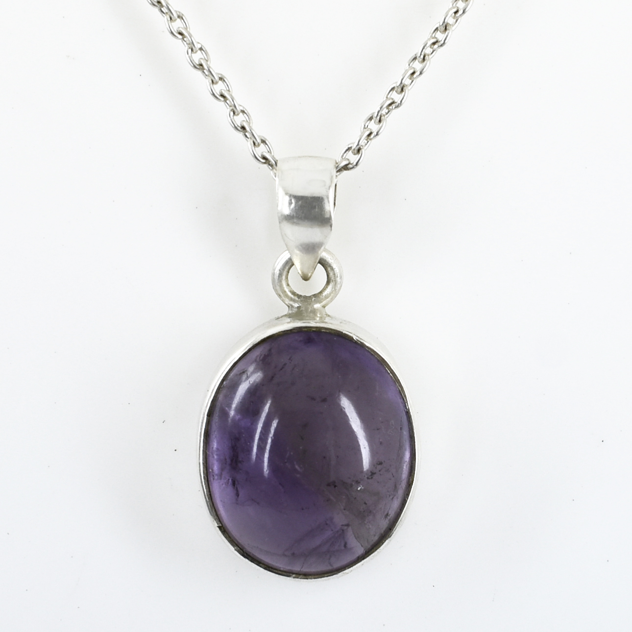 Natural Amethyst Oval Cut Pendant, 19 x 16 mm ,925 Sterling Silver ,8g Gemstone Pendant with Free Chain ,February Birthstone ,Gift For Love