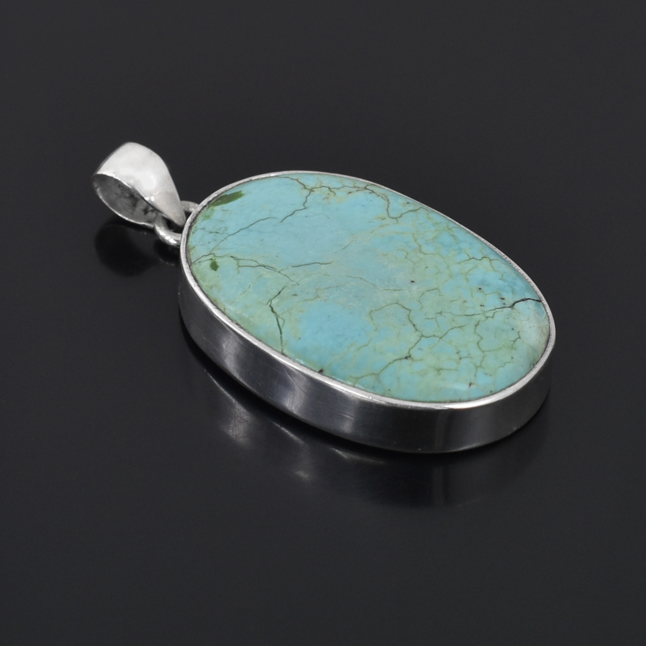 Natural Turquoise Pendant – Oval Cut – 925 Sterling Silver – Ice Blue – 34 x 23 mm – 13.5g - Image 3