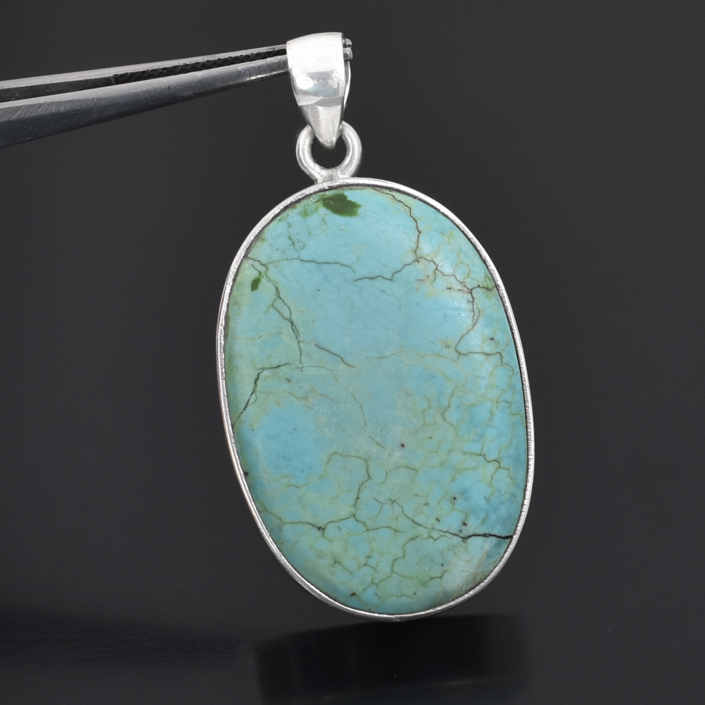 Natural Turquoise Pendant – Oval Cut – 925 Sterling Silver – Ice Blue – 34 x 23 mm – 13.5g - Image 5