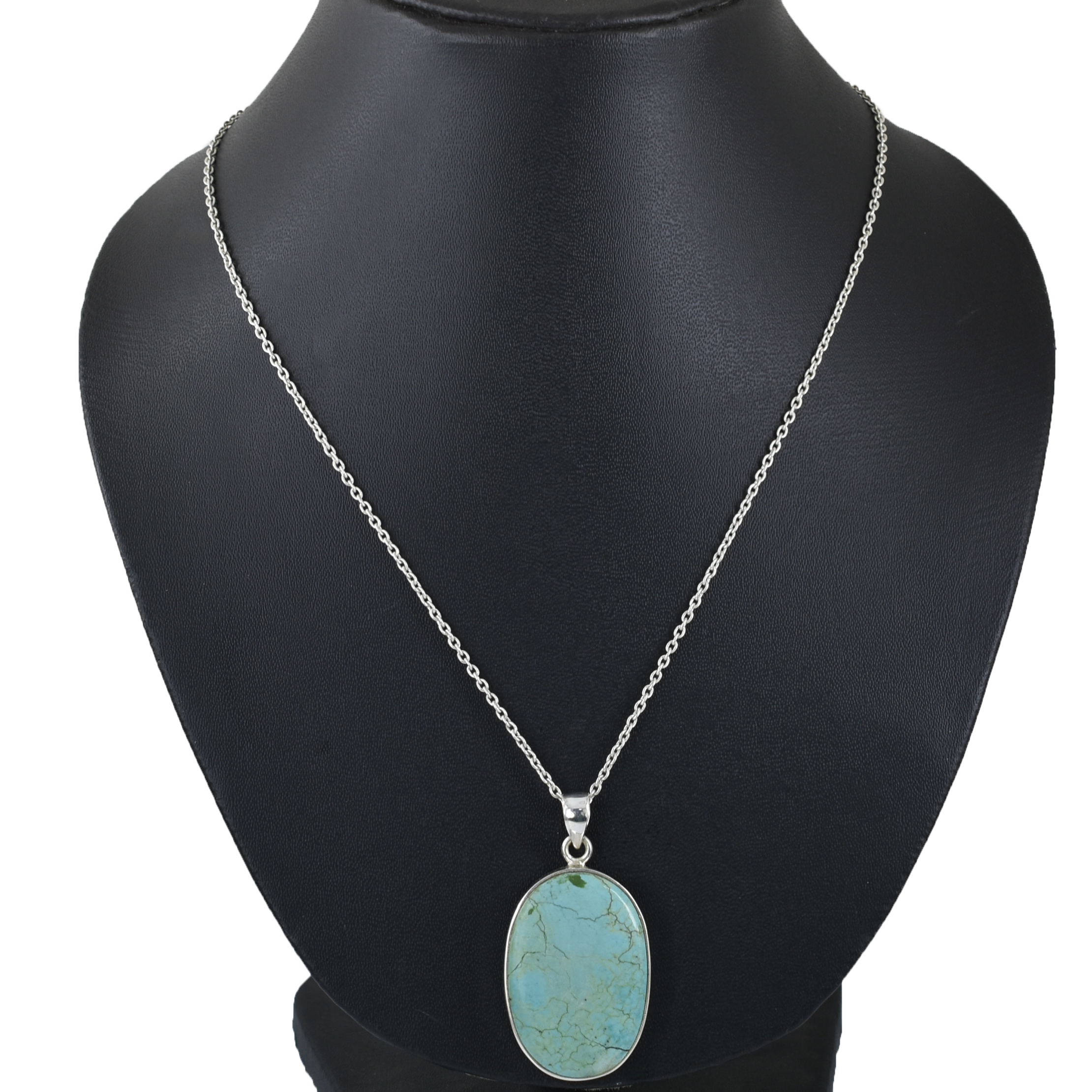 Natural Turquoise Pendant – Oval Cut – 925 Sterling Silver – Ice Blue – 34 x 23 mm – 13.5g - Image 8