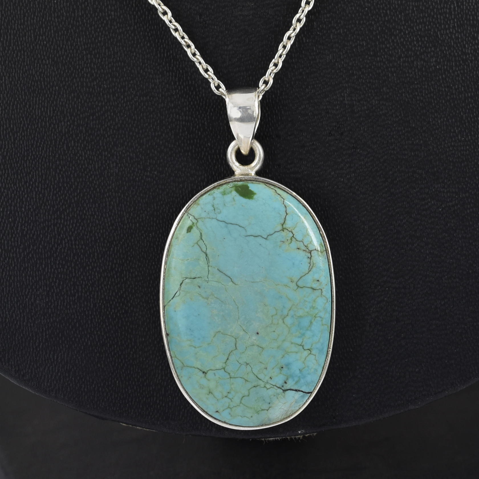 Natural Turquoise Pendant – Oval Cut – 925 Sterling Silver – Ice Blue – 34 x 23 mm – 13.5g - Image 7