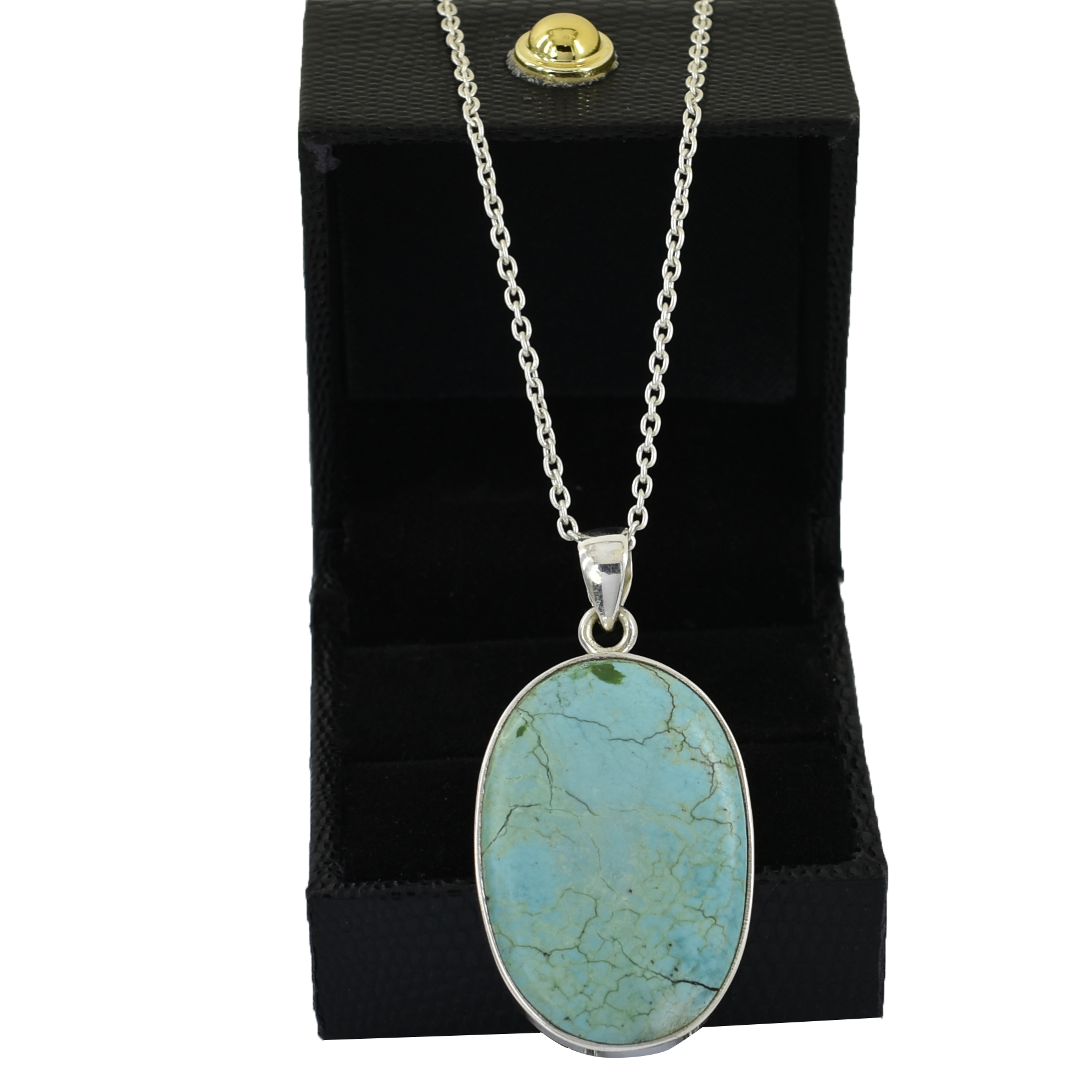 Natural Turquoise Pendant – Oval Cut – 925 Sterling Silver – Ice Blue – 34 x 23 mm – 13.5g - Image 2