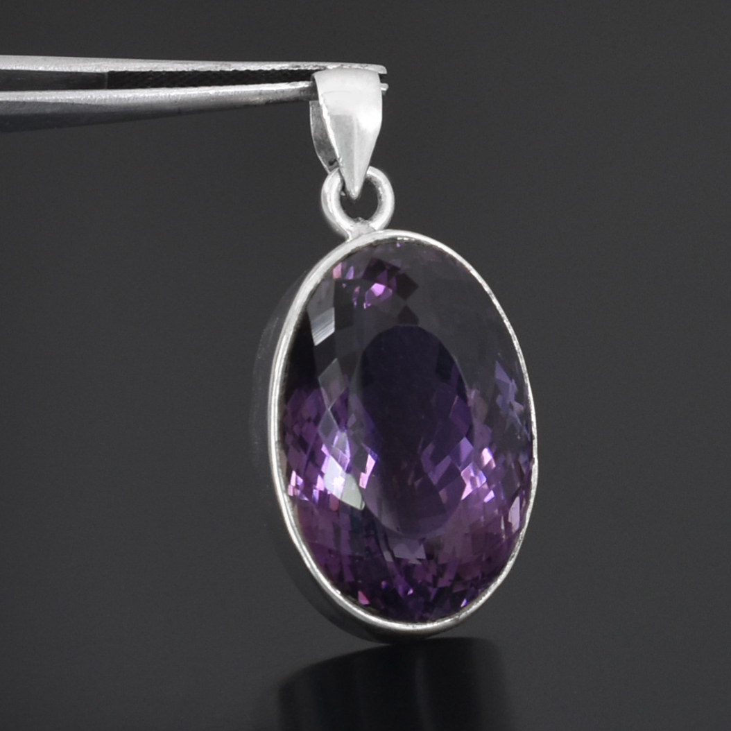 Amethyst Oval Cut Pendant | 25x17mm | 925 Sterling Silver | 14g Gemstone Pendant - Image 2