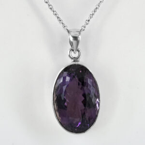 Amethyst Oval Cut Pendant | 25x17mm | 925 Sterling Silver | 14g Gemstone Pendant
