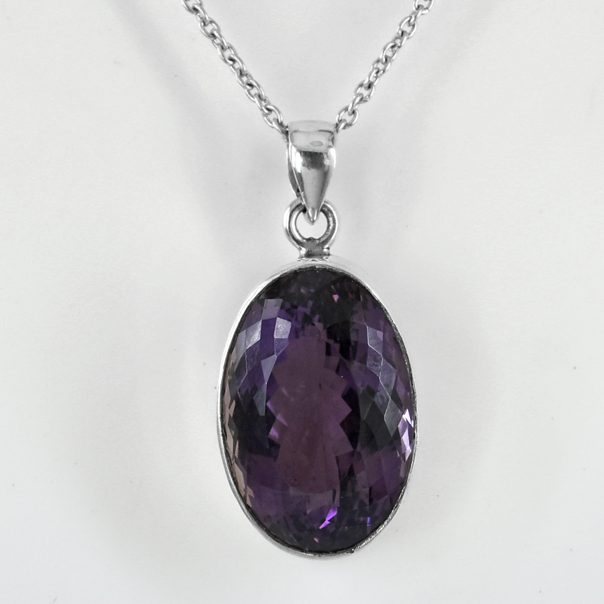 Amethyst Oval Cut Pendant | 25x17mm | 925 Sterling Silver | 14g Gemstone Pendant