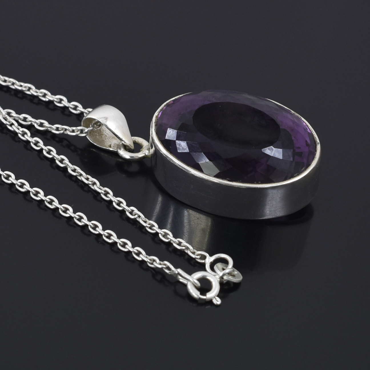 Amethyst Oval Cut Pendant | 25x17mm | 925 Sterling Silver | 14g Gemstone Pendant - Image 6