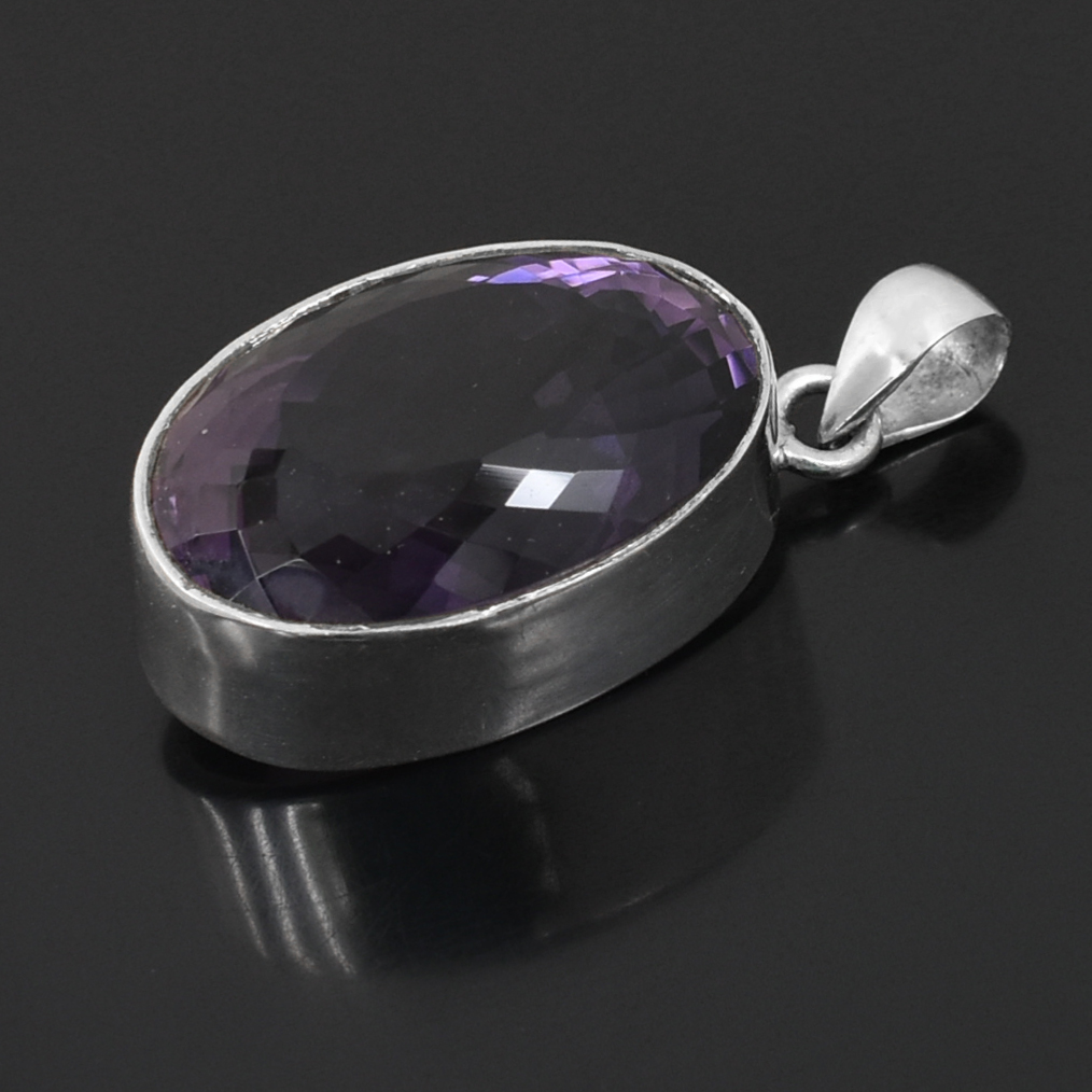 Amethyst Oval Cut Pendant | 25x17mm | 925 Sterling Silver | 14g Gemstone Pendant - Image 3