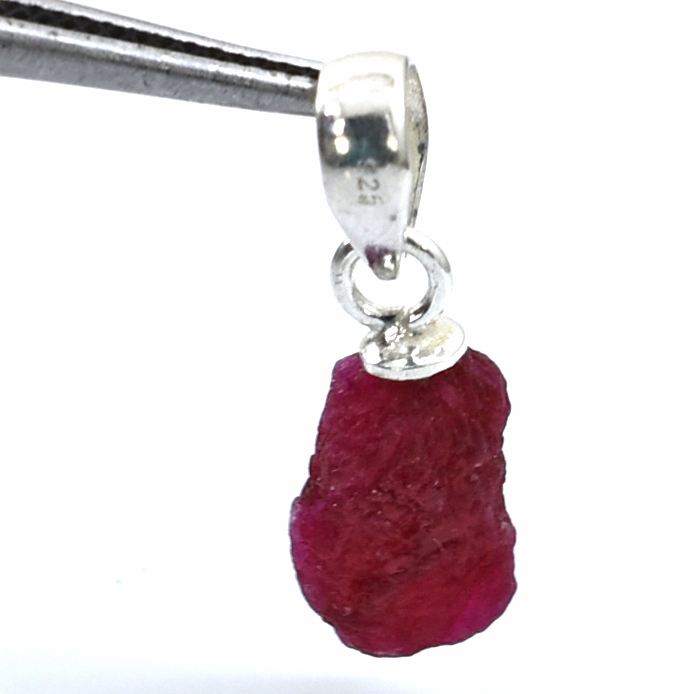Ruby Rough Cut Pendant ,14 x 8 x 5.5 mm, 925 Sterling Silver 1.5 g Gemstone Pendant - Image 3