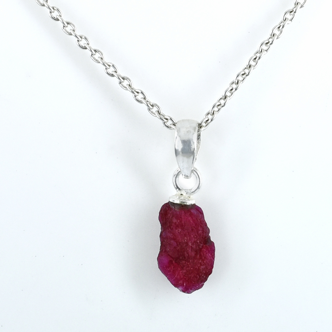 Ruby Rough Cut Pendant ,14 x 8 x 5.5 mm, 925 Sterling Silver 1.5 g Gemstone Pendant