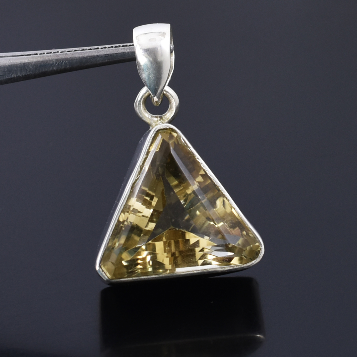 Citrine Triangle Cut Pendant ,17x18mm ,925 Sterling Silver ,8g Gemstone - Image 5