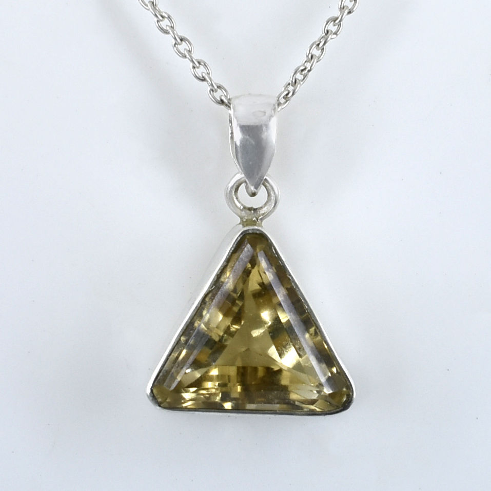 Citrine Triangle Cut Pendant ,17x18mm ,925 Sterling Silver ,8g Gemstone
