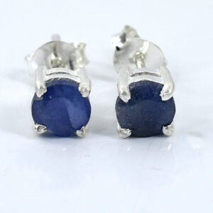Blue Sapphire Gemstone Studs, Sterling Silver Push Back